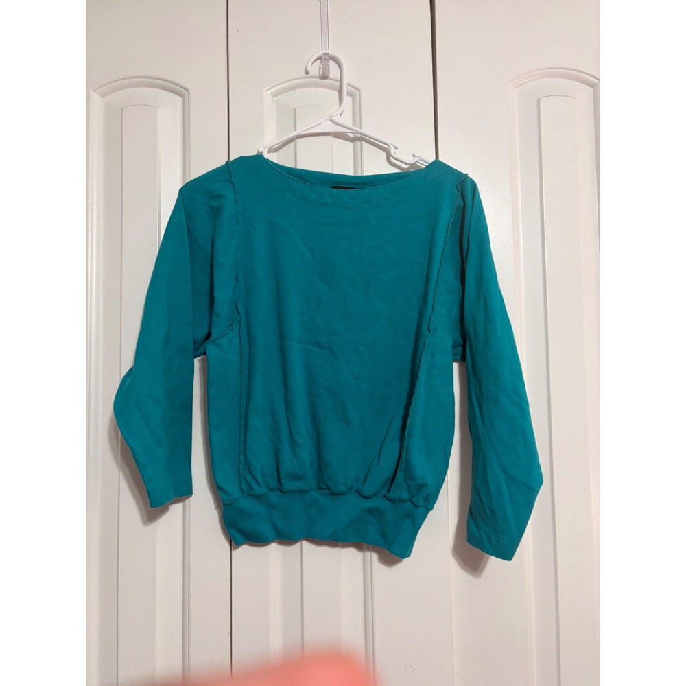 Lizsport Sweatshirt Vintage 90s Teal Exposed Seam Boat Neck‎ Small - Picture 2 of 6